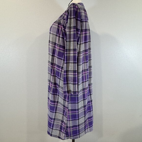 Aria Collection Purple Gray Plaid Long-Sleeve Nightgown Size L Soft PJs Pockets - Picture 3 of 16